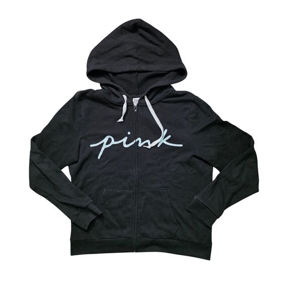 Victoria’s Secret PINK Everyday Fleece Zip-Up Hoodie Black Women’s L - Picture 1 of 6